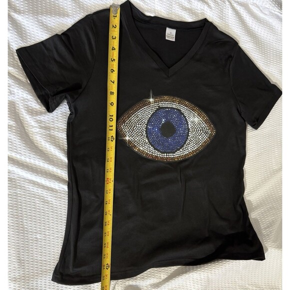 Women's T-Shirt 2D Print Evil Eye No Reinstones Short Sleeve Medium Size - Picture 9 of 13